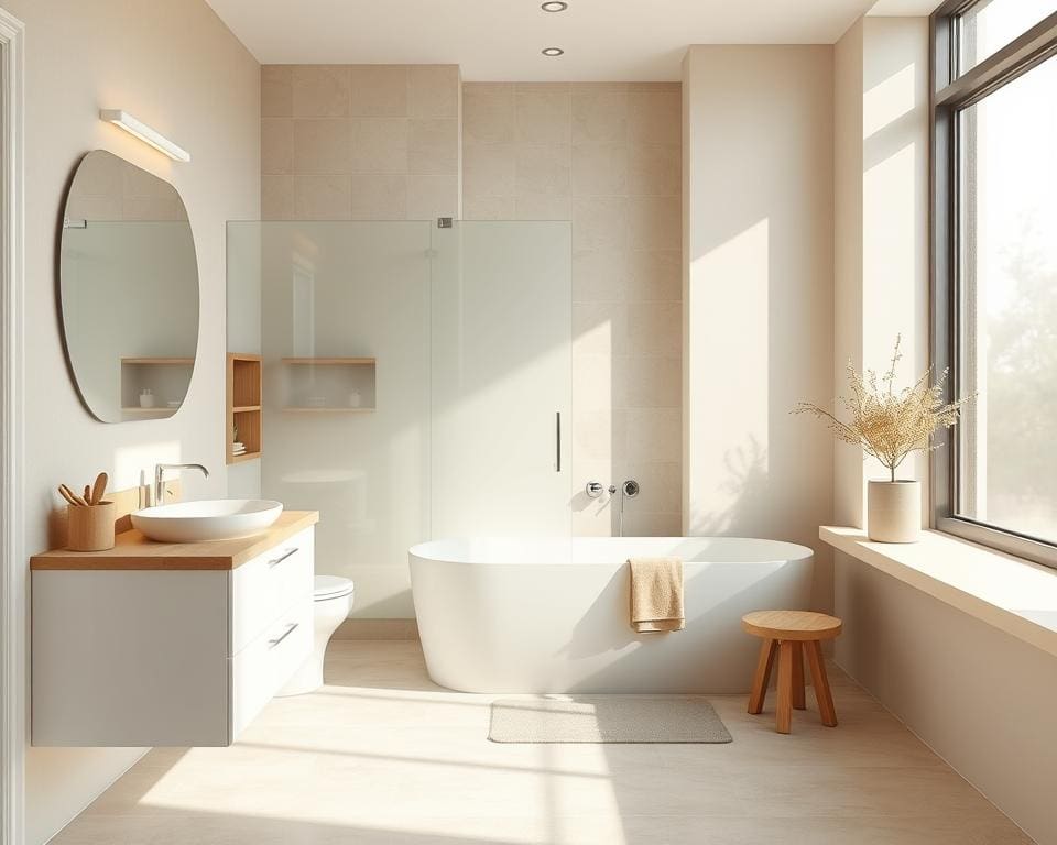 selección de colores neutros en baño minimalista
